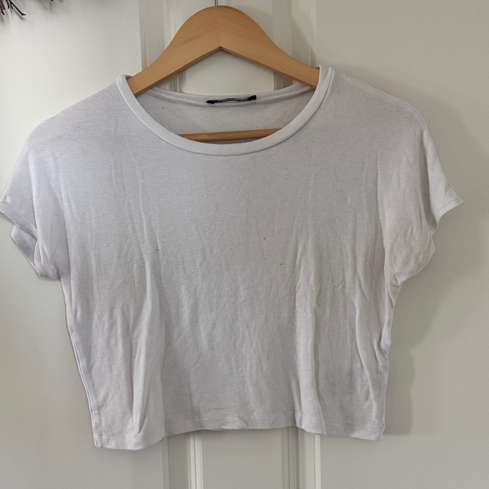 Zara White Women's Cropped Crew Tee